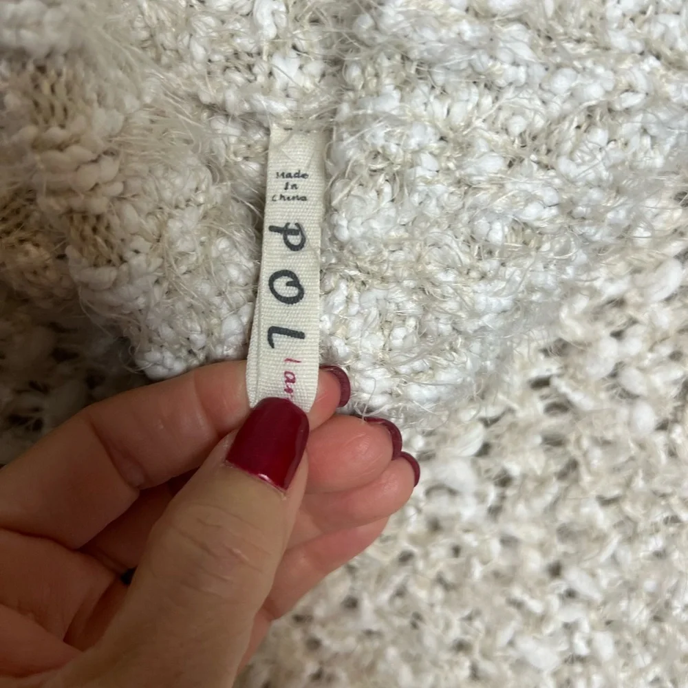 POL Cozy Knit Chunky Super Soft Turtleneck Sweater Cream Large